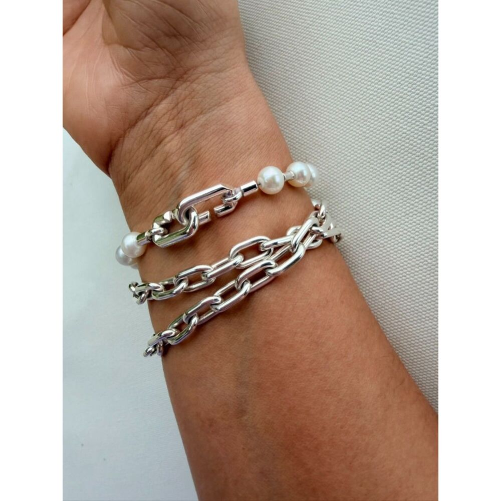 RARE Tiffany & Co Hardwear Pearl Lock BRACELET in Silver, Medium, 22 inches long